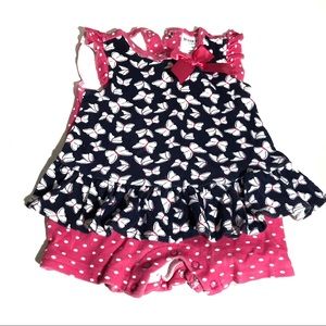 Girls 6-9 Month Butterfly Romper Pink Navy Short